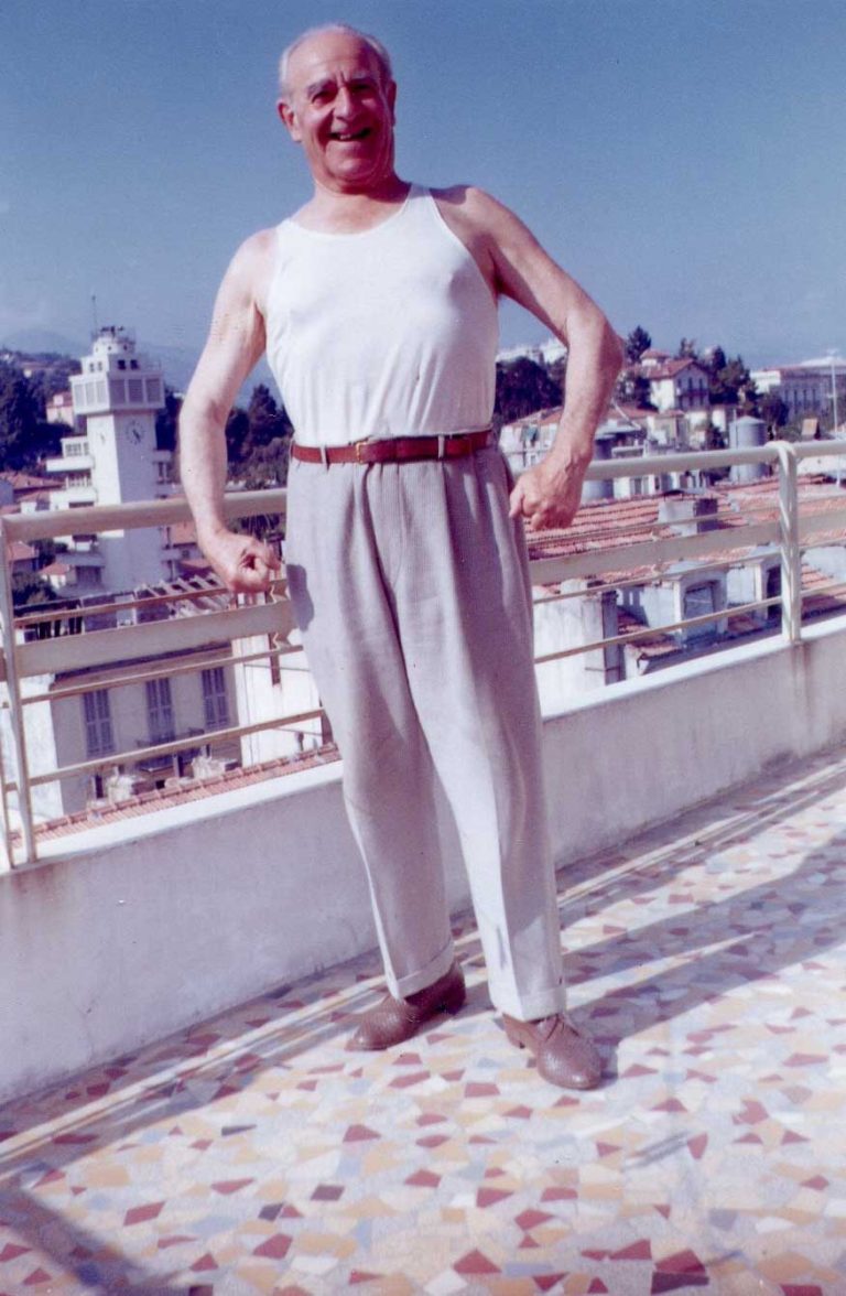 Showing off on his terrace