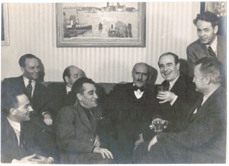 Arturo Toscanini in the apartment of concertmaster, Alexander Hilsberg, at the time of a Toscanini guest appearance with the Orchestra