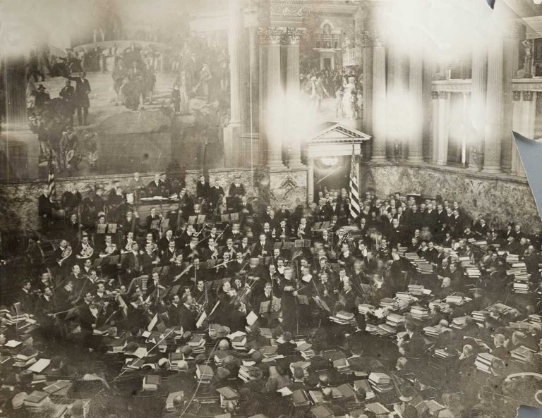 March 20, 1919 (?); The Philadelphia Orchestra performing in the State Representatives Chamber of the Pennsylvania State Capitol Building in Harrisburg, Pennsylvania