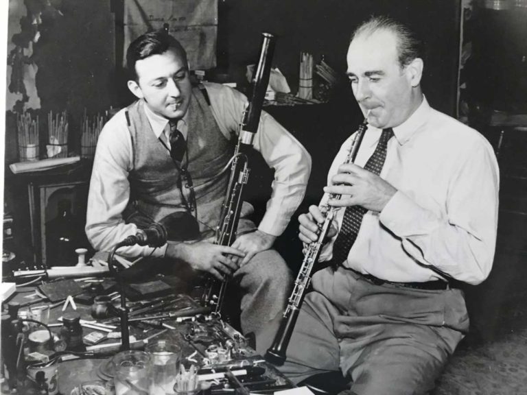 Principal bassoonist, Sol Schoenbach, with Tabuteau in his Ludlow Building studio