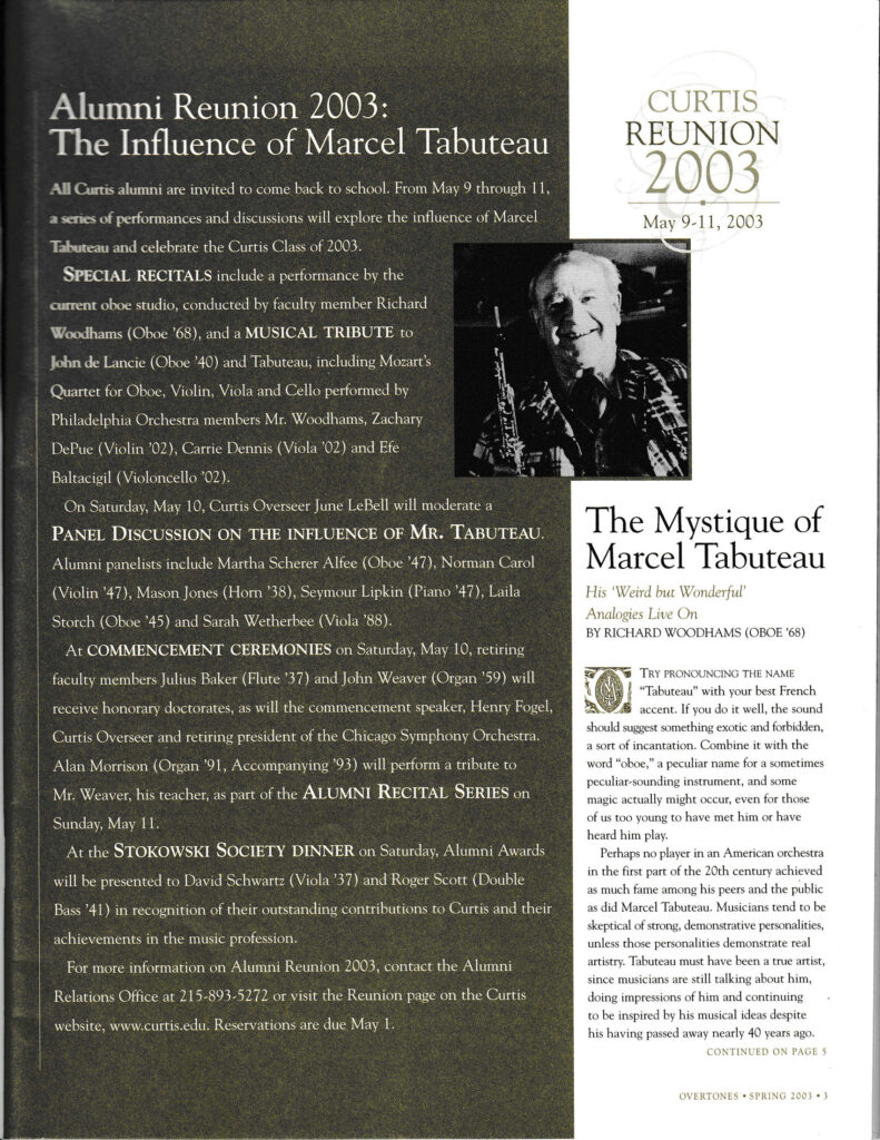 The Influence of Marcel Tabuteau - Overtones 2003 pg 2
