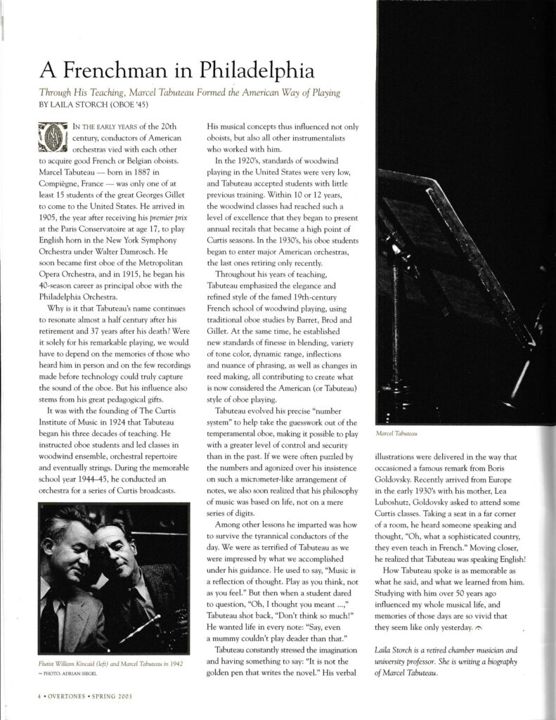 The Influence of Marcel Tabuteau - Overtones 2003 pg 4