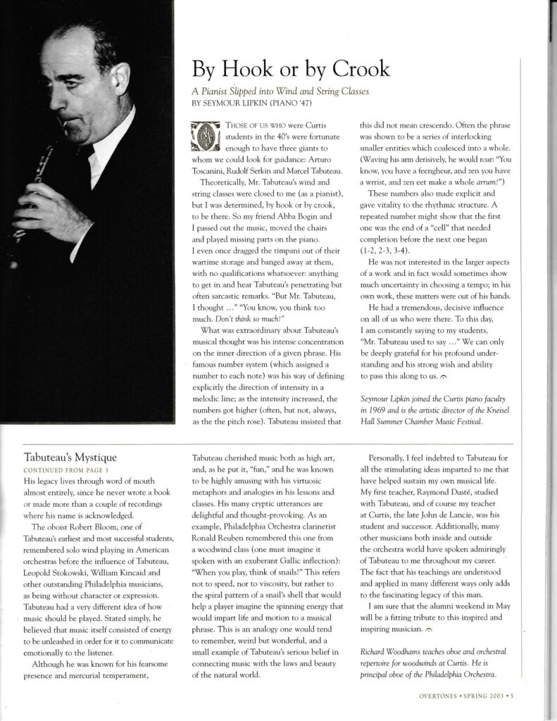 The Influence of Marcel Tabuteau - Overtones 2003 pg 5