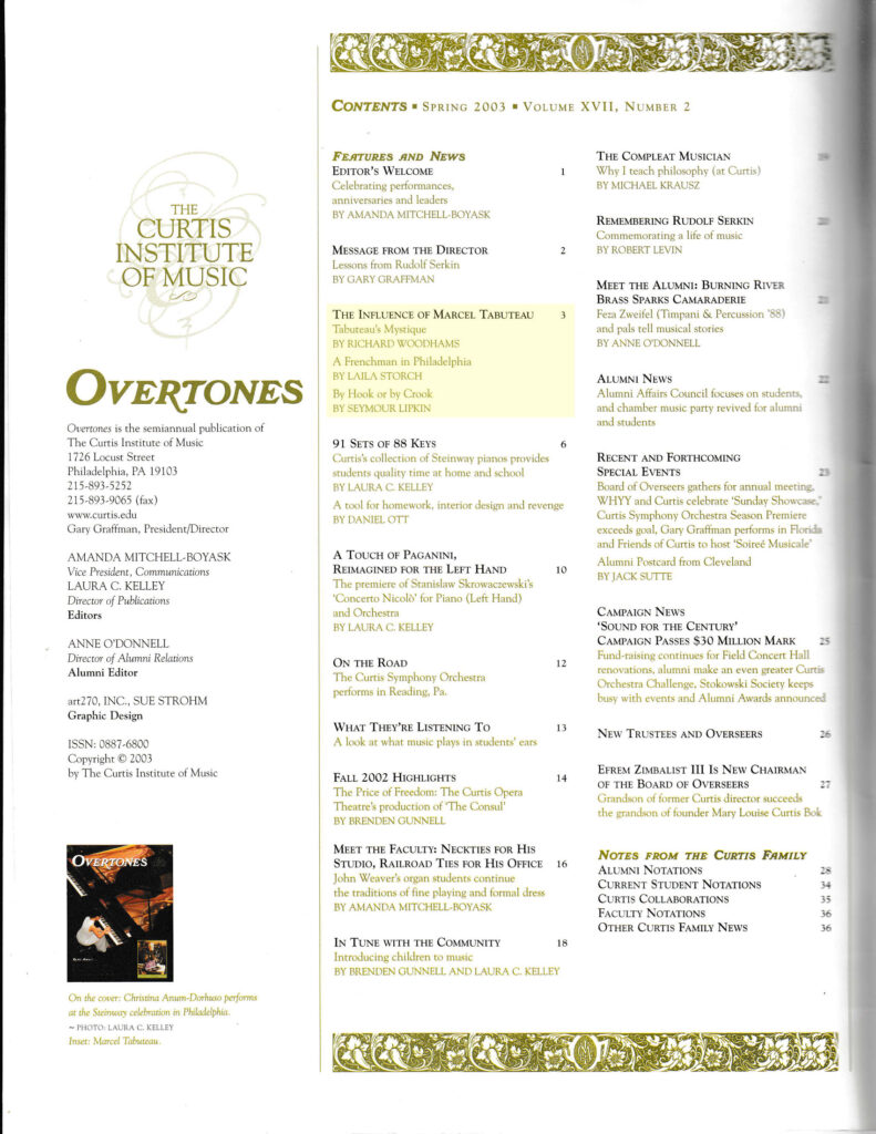 The Influence of Marcel Tabuteau - Overtones 2003 index