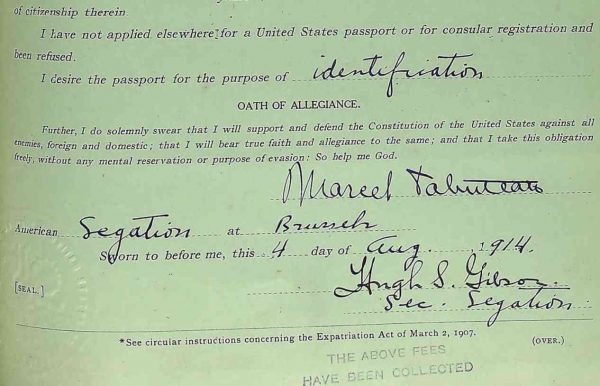 (1914 Brussels- Passport Appl)