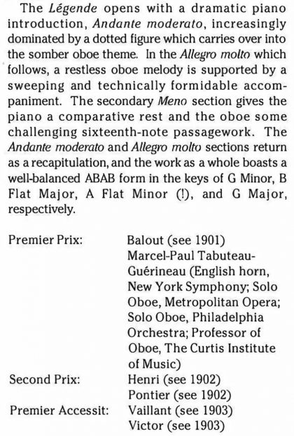 Paris Conservatoire Concours Oboe Solos: The Gillet Years