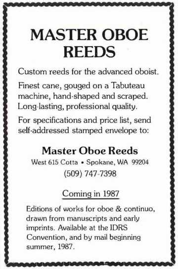 Ad for Master Oboe Reeds
